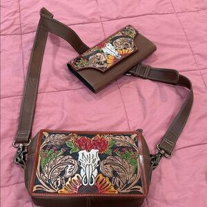 Myra Bag Brown Crossbody with Colorful Embroidery